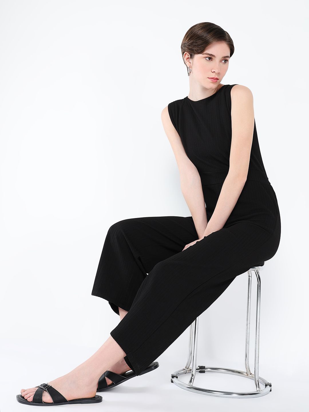 

SHOWOFF Women Waist Tie-Ups Basic Jumpsuit, Black