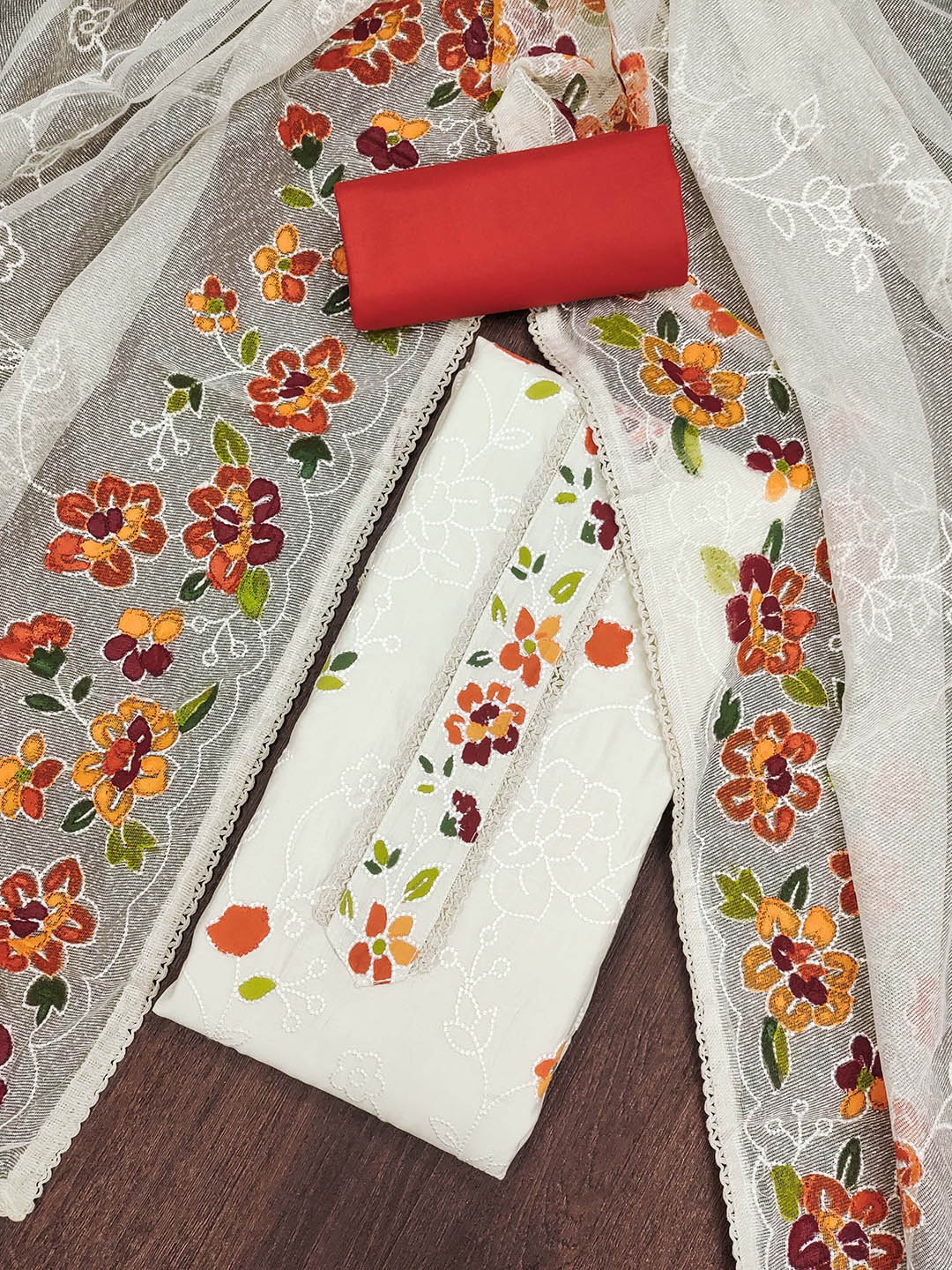 

Maroosh Embroidered Thread Work Unstitched Dress Material, White