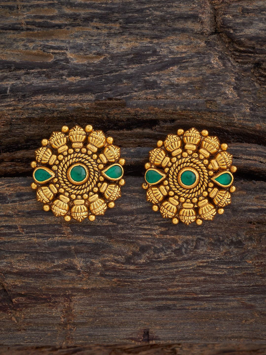 

Kushal's Fashion Jewellery Silver Gold Plated Stone Studded & Beaded Circular Temple Studs