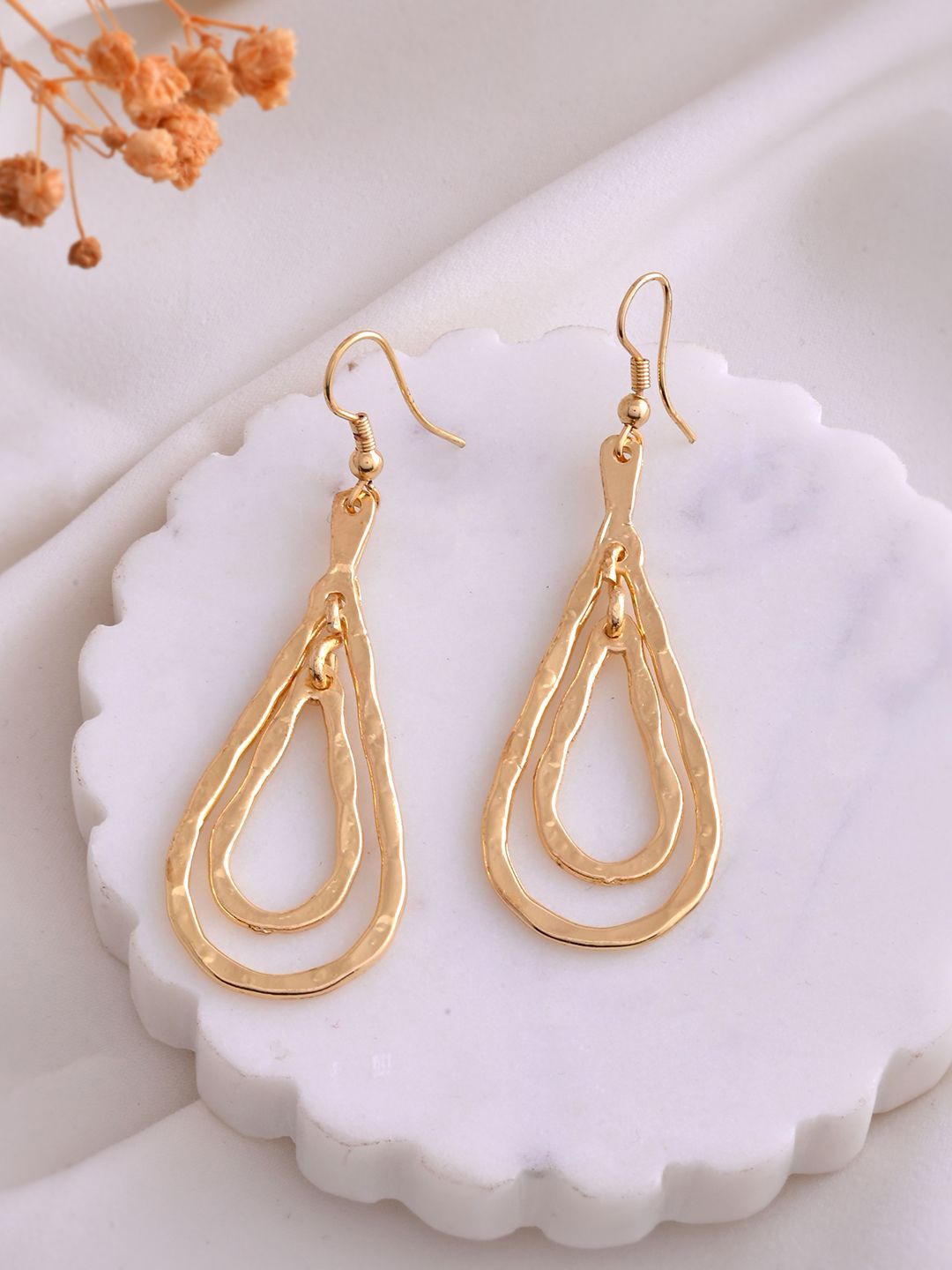 

RICHEERA Gold-Plated Contemporary Drop Earrings
