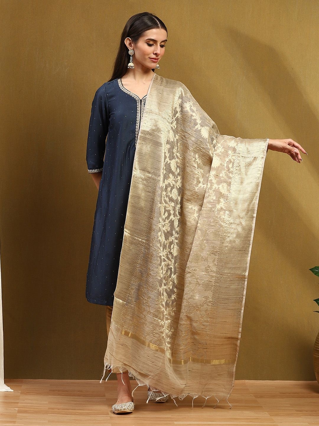 

Biba Woven Design Dupatta with Zari, Grey