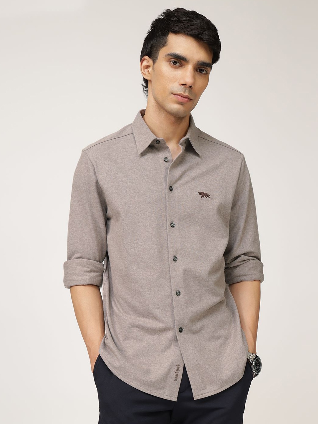 

Andamen Premium Spread Collar Cotton Casual Shirt, Brown