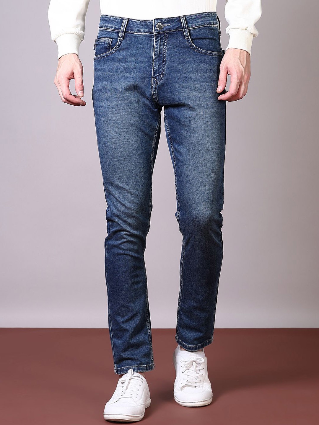 

V-Mart Men Cotton Regular Fit Light Fade Stretchable Jeans, Blue