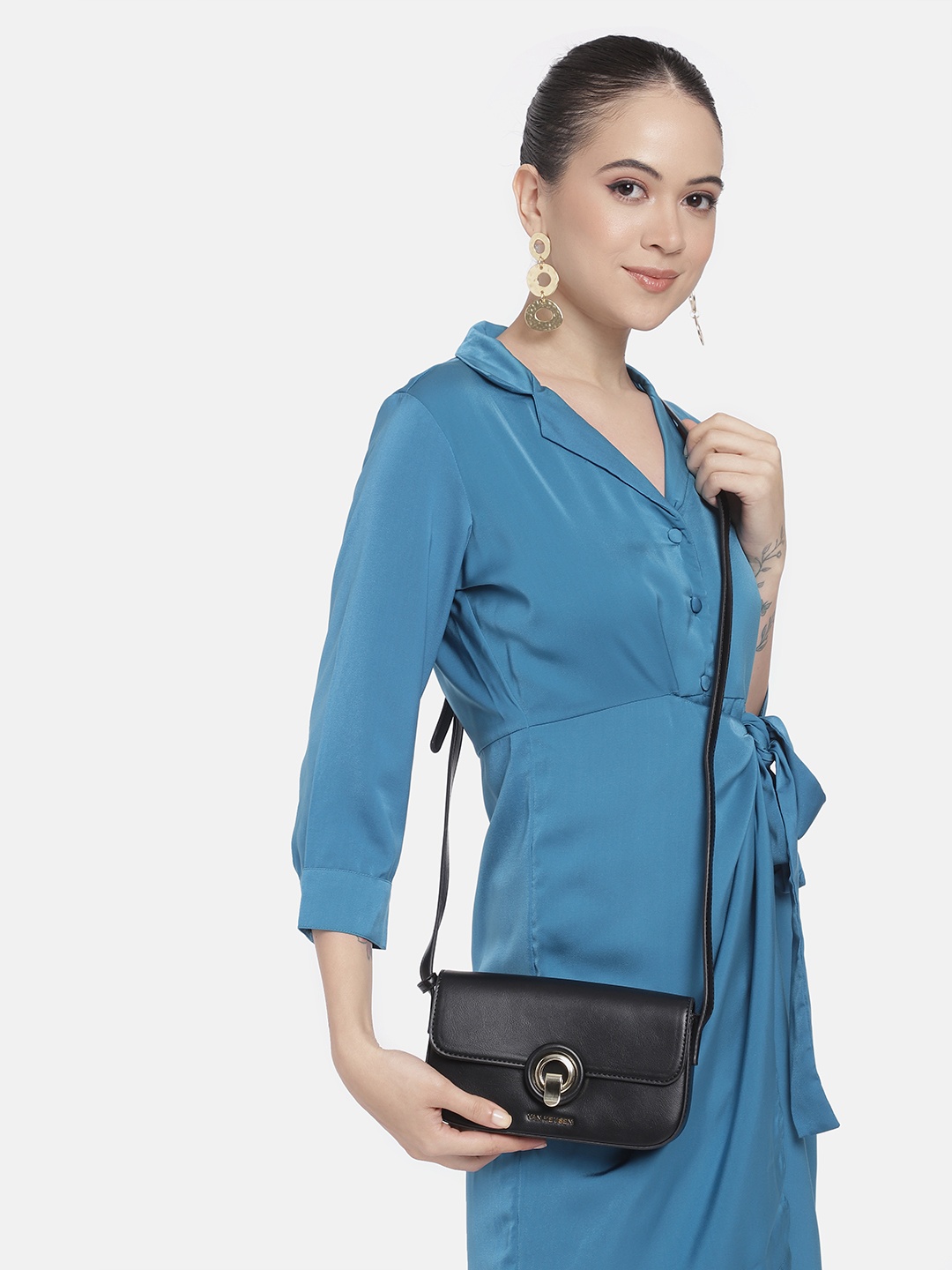 

Van Heusen Sling Bag with Embellished Button Detail, Black