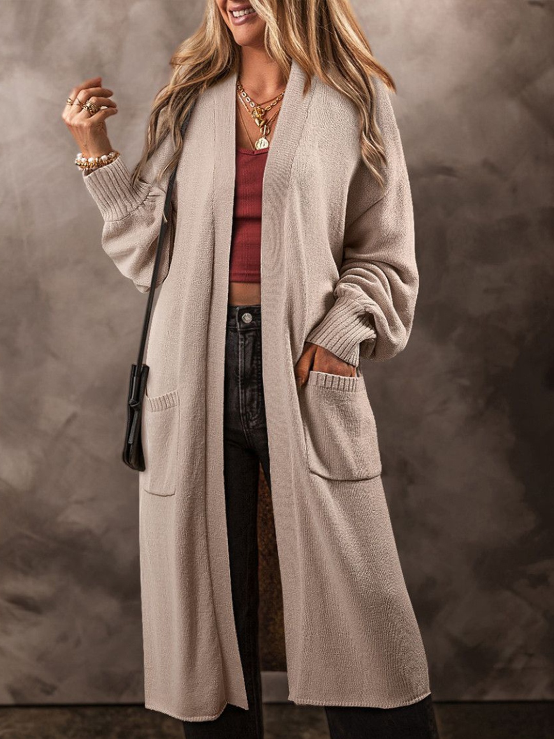 

StyleCast Women Longline Front-Open Sweater, Beige