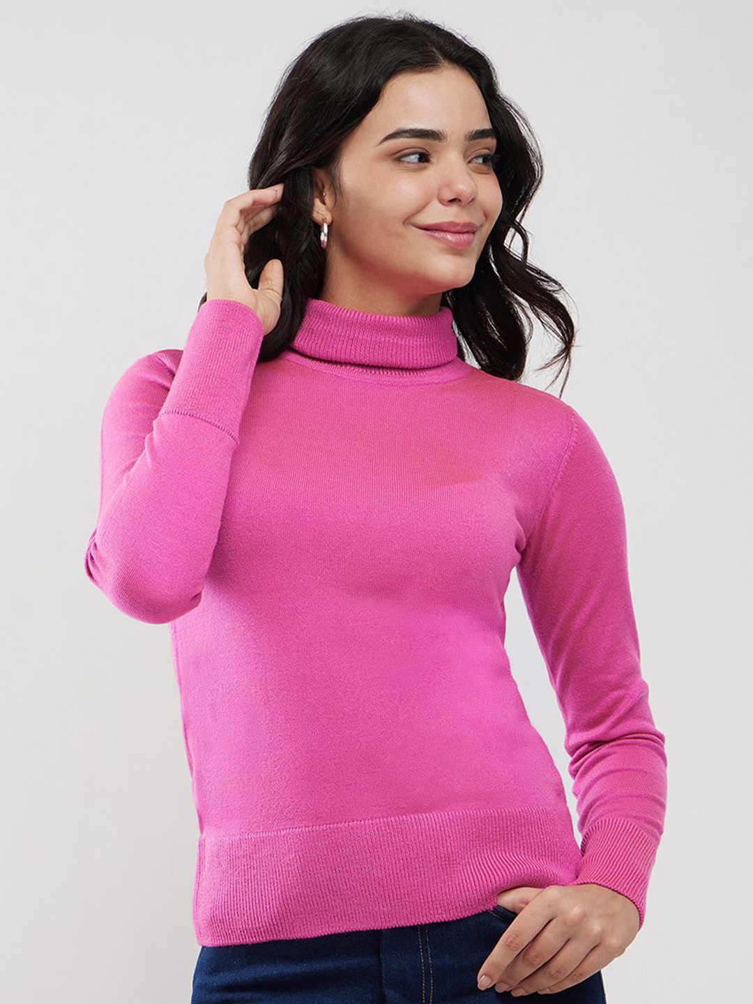 

FableStreet Women Turtle Neck Pullover, Pink