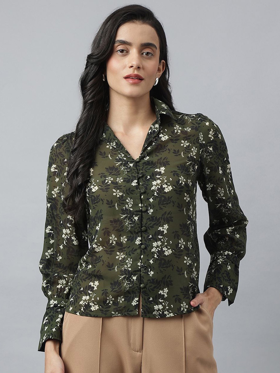 

Latin Quarters Women Floral Printed Casual Shirt, Green