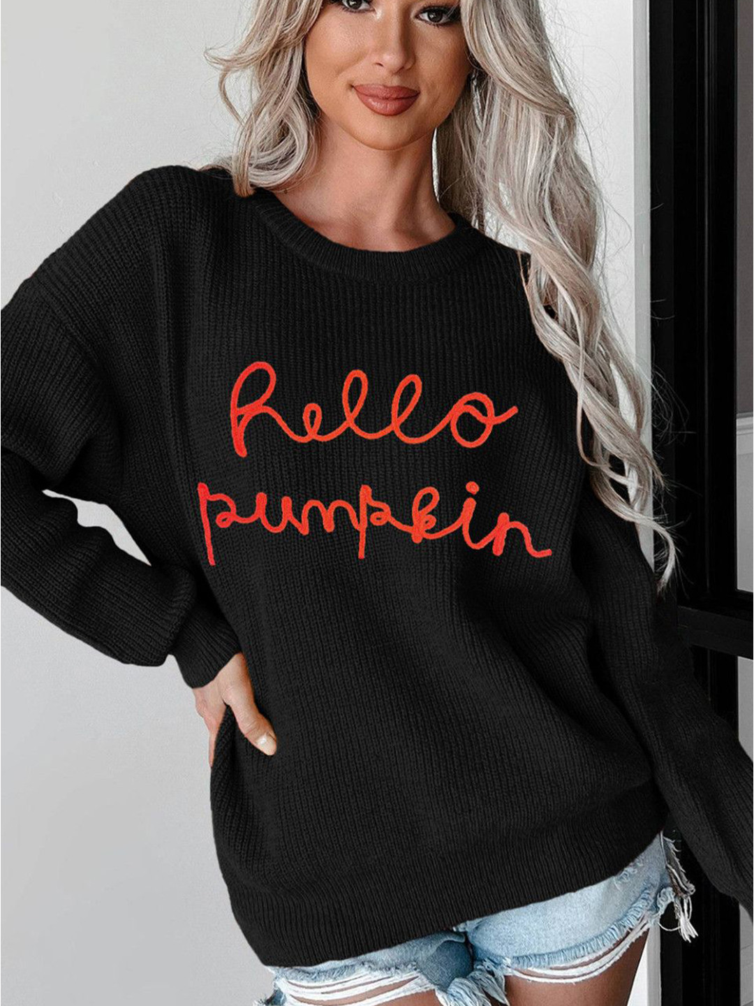 

StyleCast Women Typography Printed Round Neck Pullover Sweater, Black