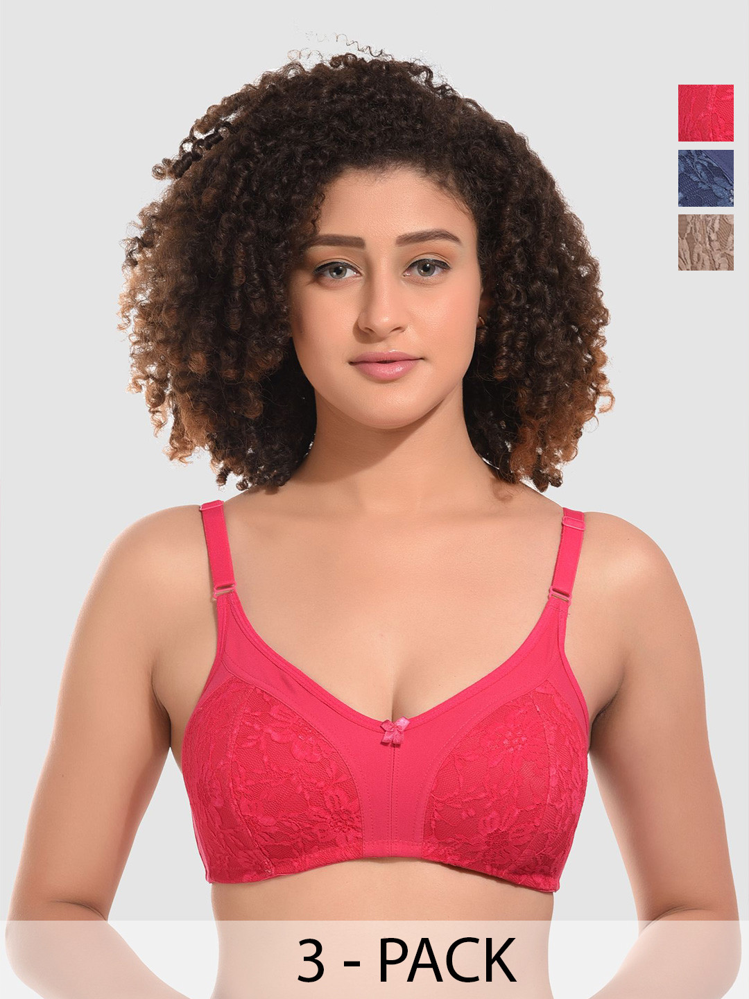 

Designer Bugs Women Set of 3 Floral Bra Medium Coverage, Red