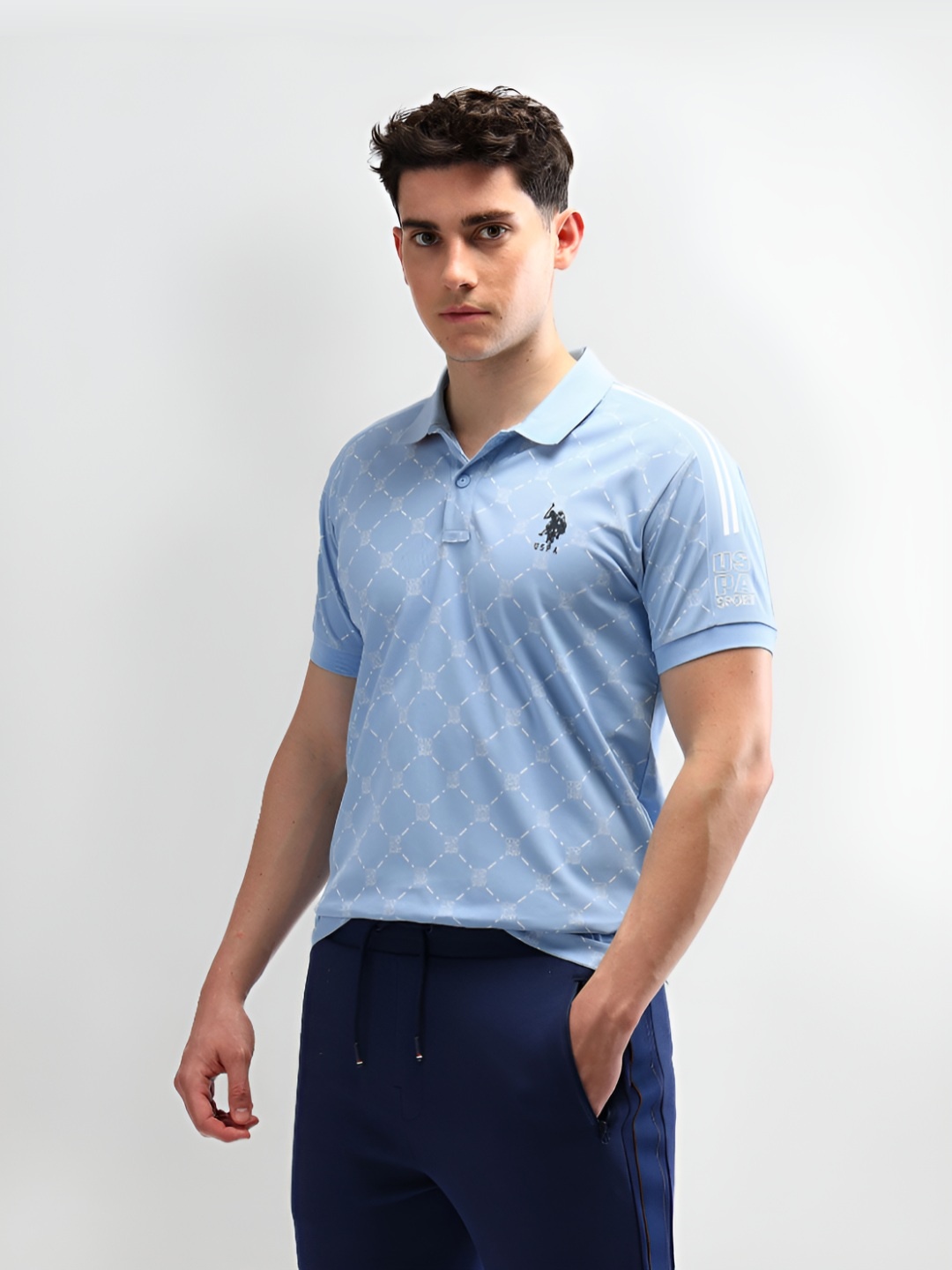 

U.S. Polo Assn. Men Brand Logo Printed Polo Collar Slim Fit T-shirt, Blue