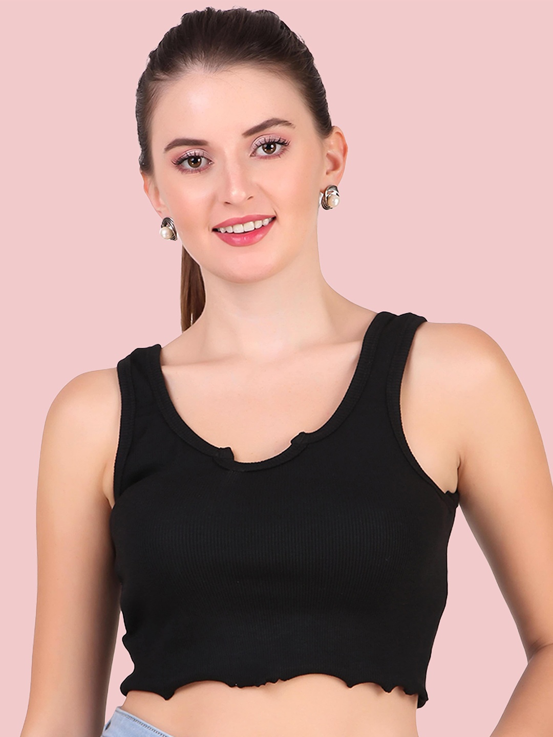 

Swaranjali Keyhole Neck Sleeveless Tank Crop Top, Black