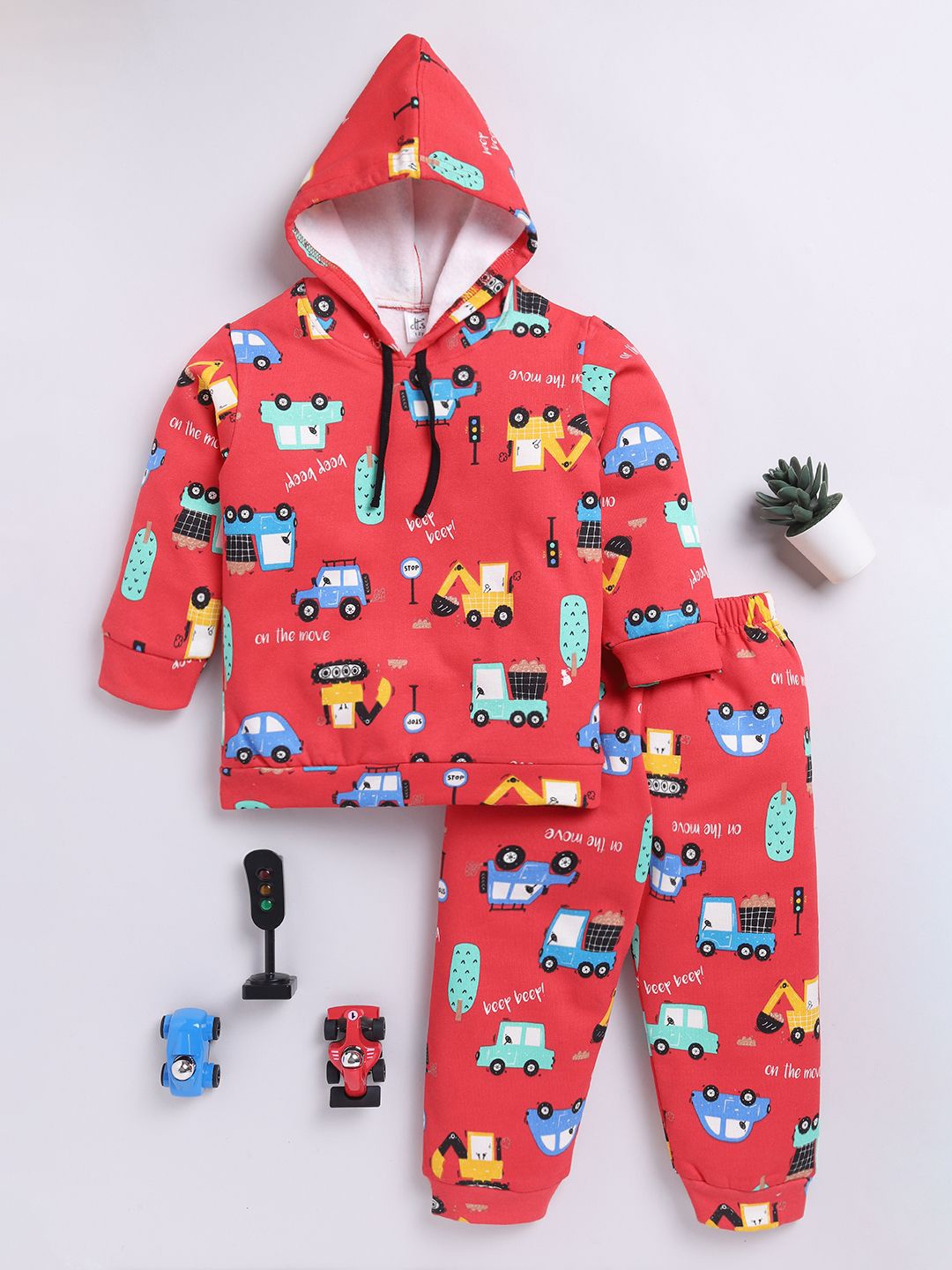 

Clt.s Kids Pure Cotton Graphic Printed Shirt & Pyjamas Night suit, Red
