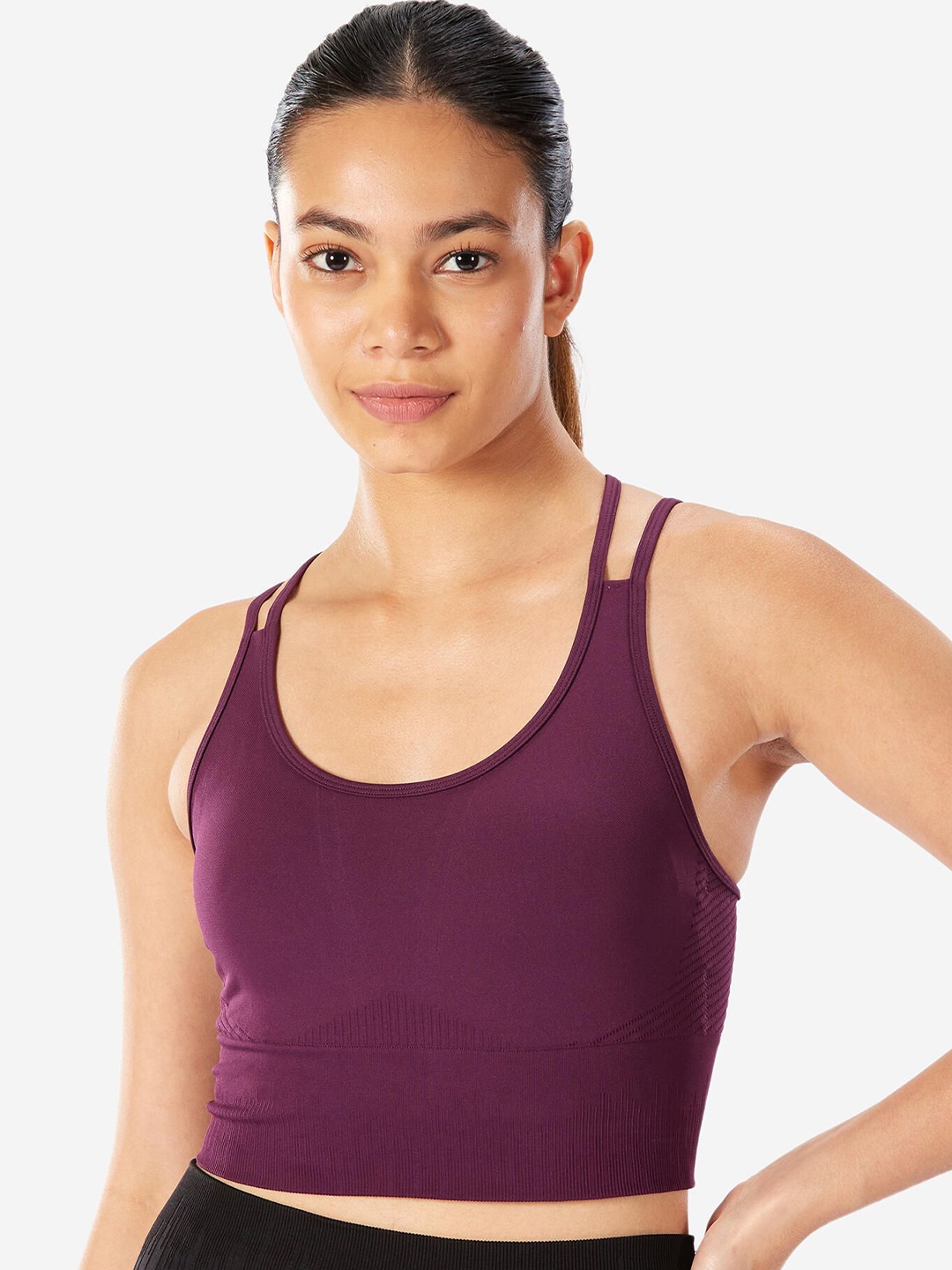 

Domyos By Decathlon Women Seamless Slip-On Lightly Padded Sports Bra, Purple