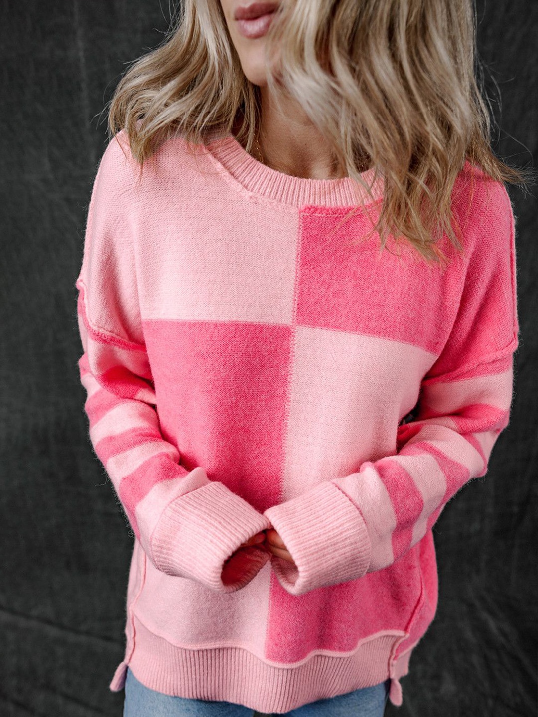 

StyleCast Women Checked Pullover, Pink