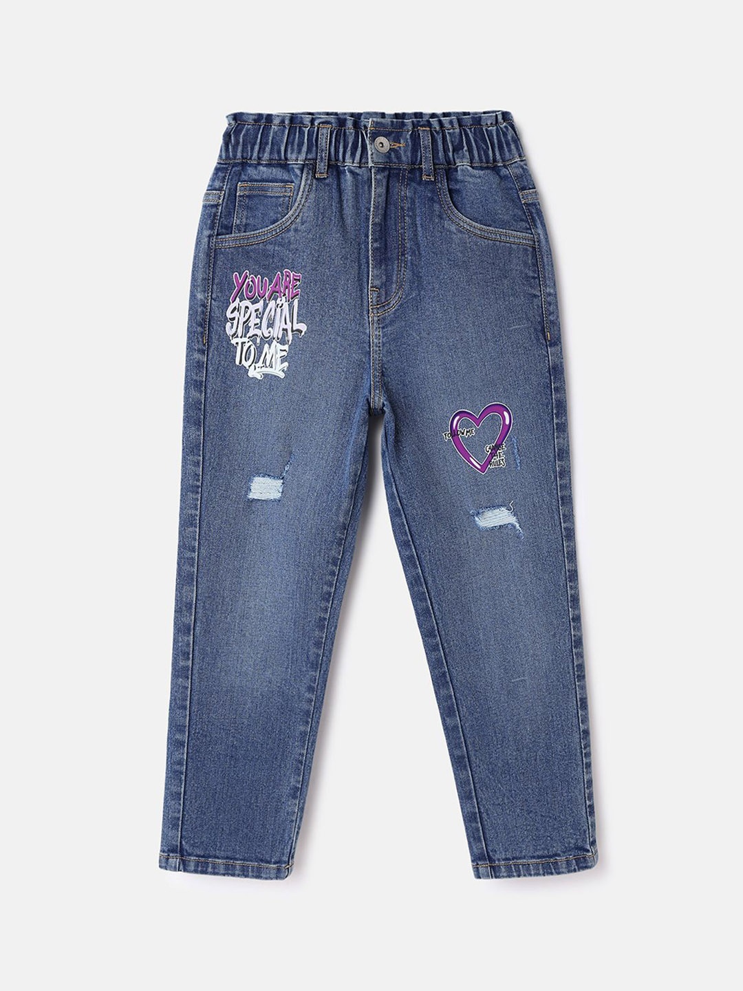

United Colors of Benetton Girls Mid-Rise Low Distress Light Fade Jeans, Blue