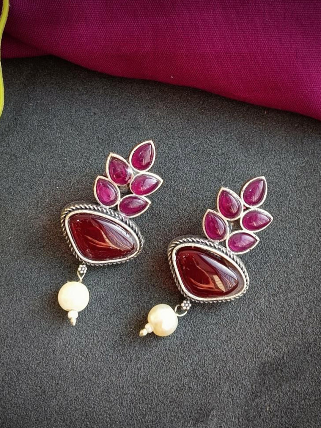

Efulgenz Rhodium Plated Crystals Studded Contemporary Studs Earrings, Pink