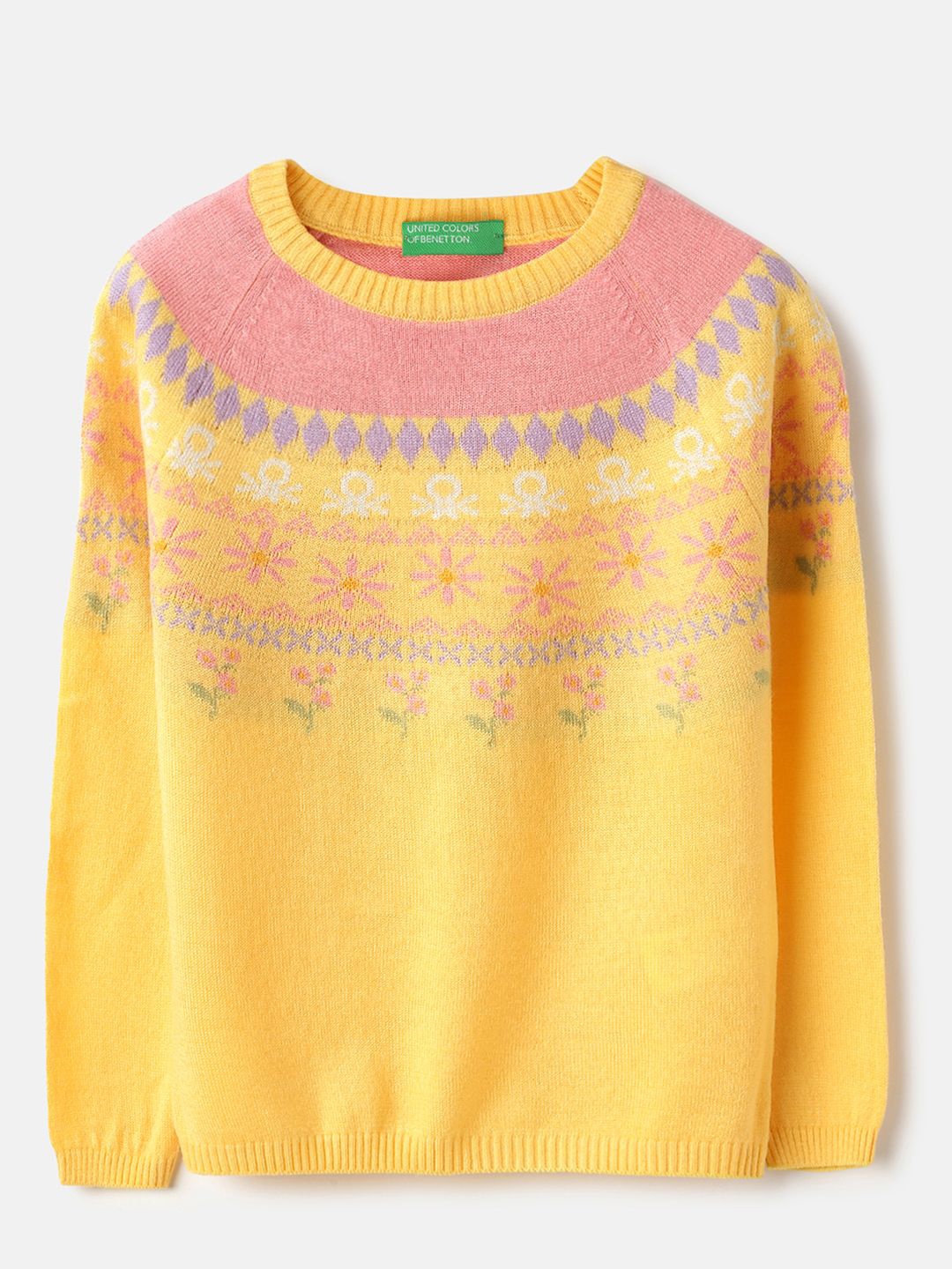 

United Colors of Benetton Girls Self Design Round Neck Fashion Sweater, Yellow