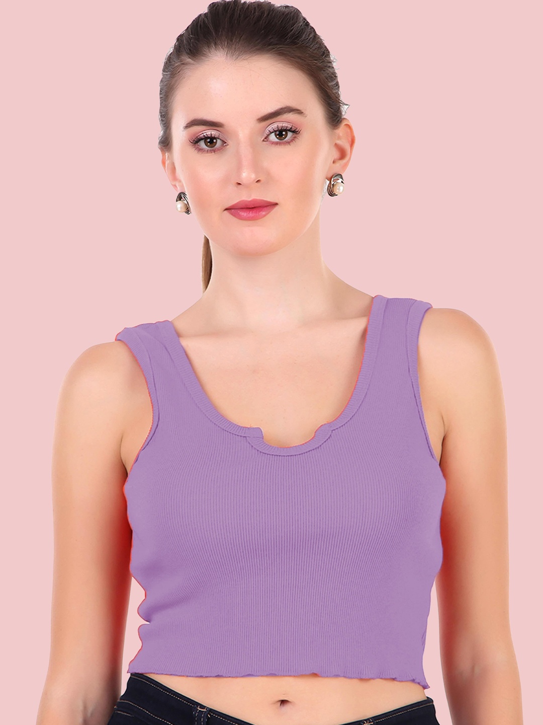 

Swaranjali Women Scoop Neck Tank Crop Top, Lavender