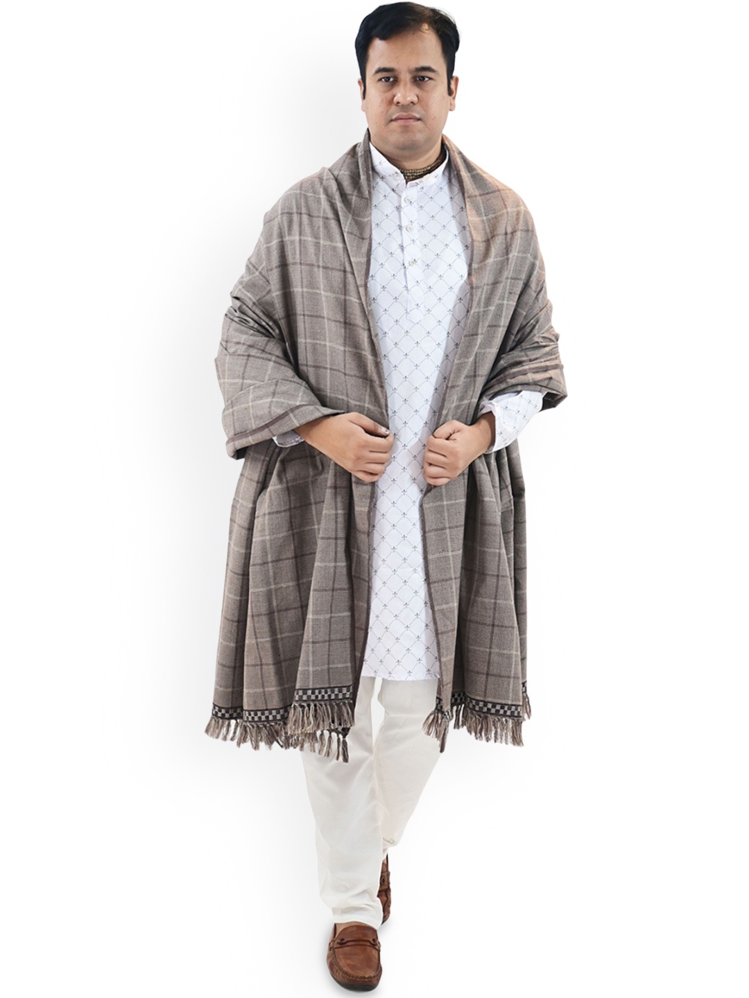 

Vrinde Checked Woven Design Woollen Shawl, Grey