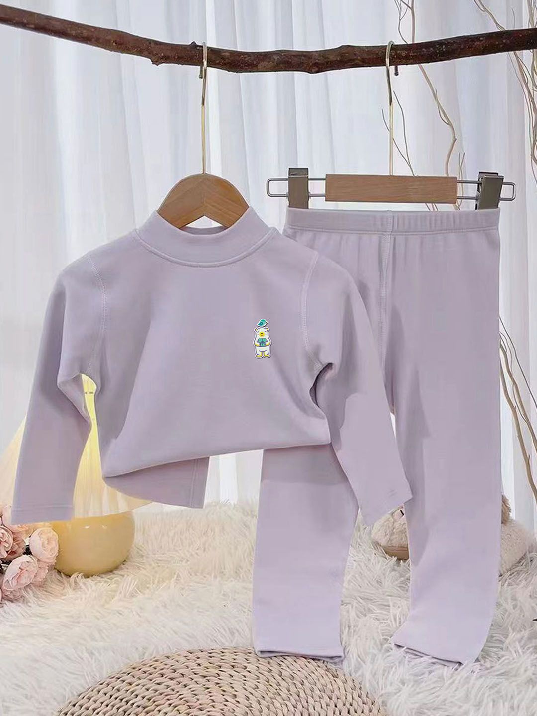 

Little Surprise Box LLP Kids Crew Neck Long Sleeves Winter Warmers Thermal Set, Purple