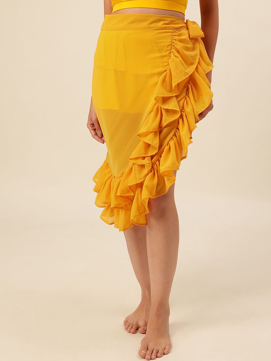 

CUKOO Comfort Fit Light Weight Ruffled Georgette Cover Up Sarong, Yellow