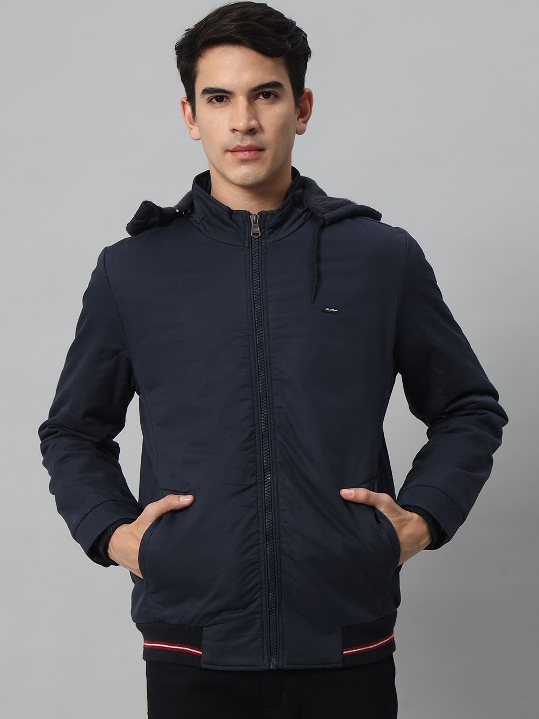

AR-FIT Men Striped Cotton Water Resistant Open Front Jacket, Navy blue
