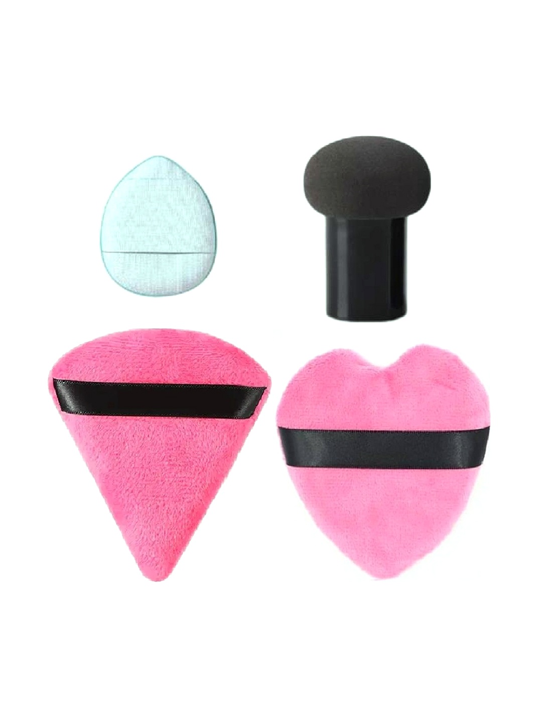 

Facejewel Set Of 4 Big Triangle Heart Puff, Finger & Mushroom Makeup Puff, Pink