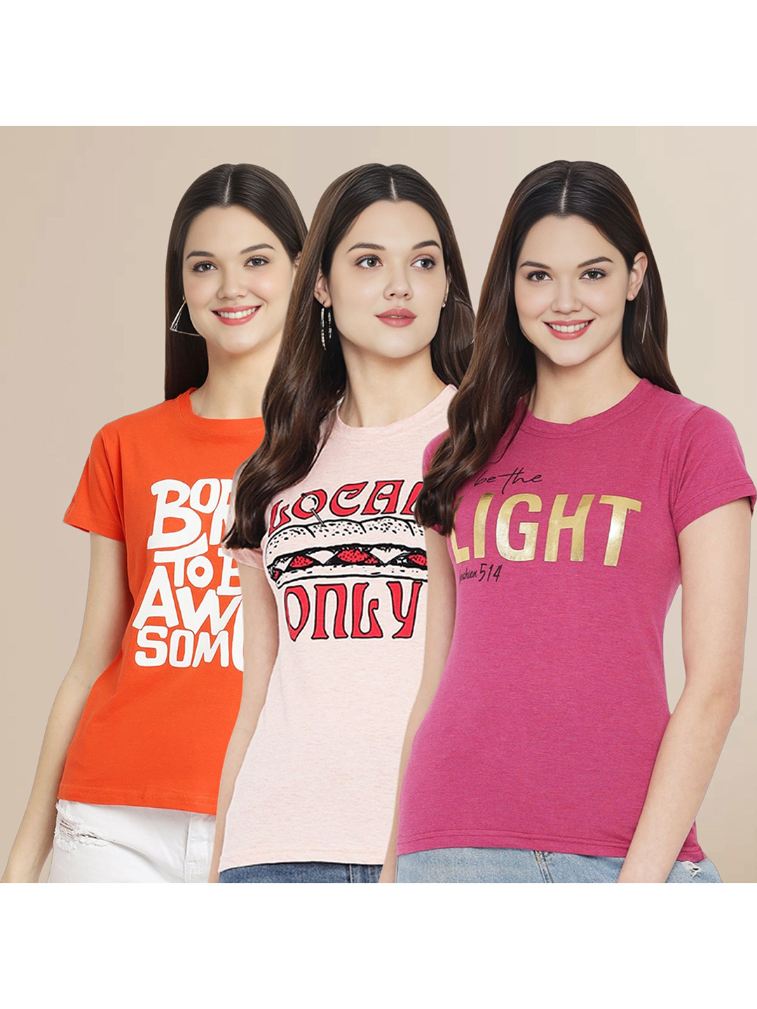 

Metronaut Set of 3 Women Printed T-shirt, Multi