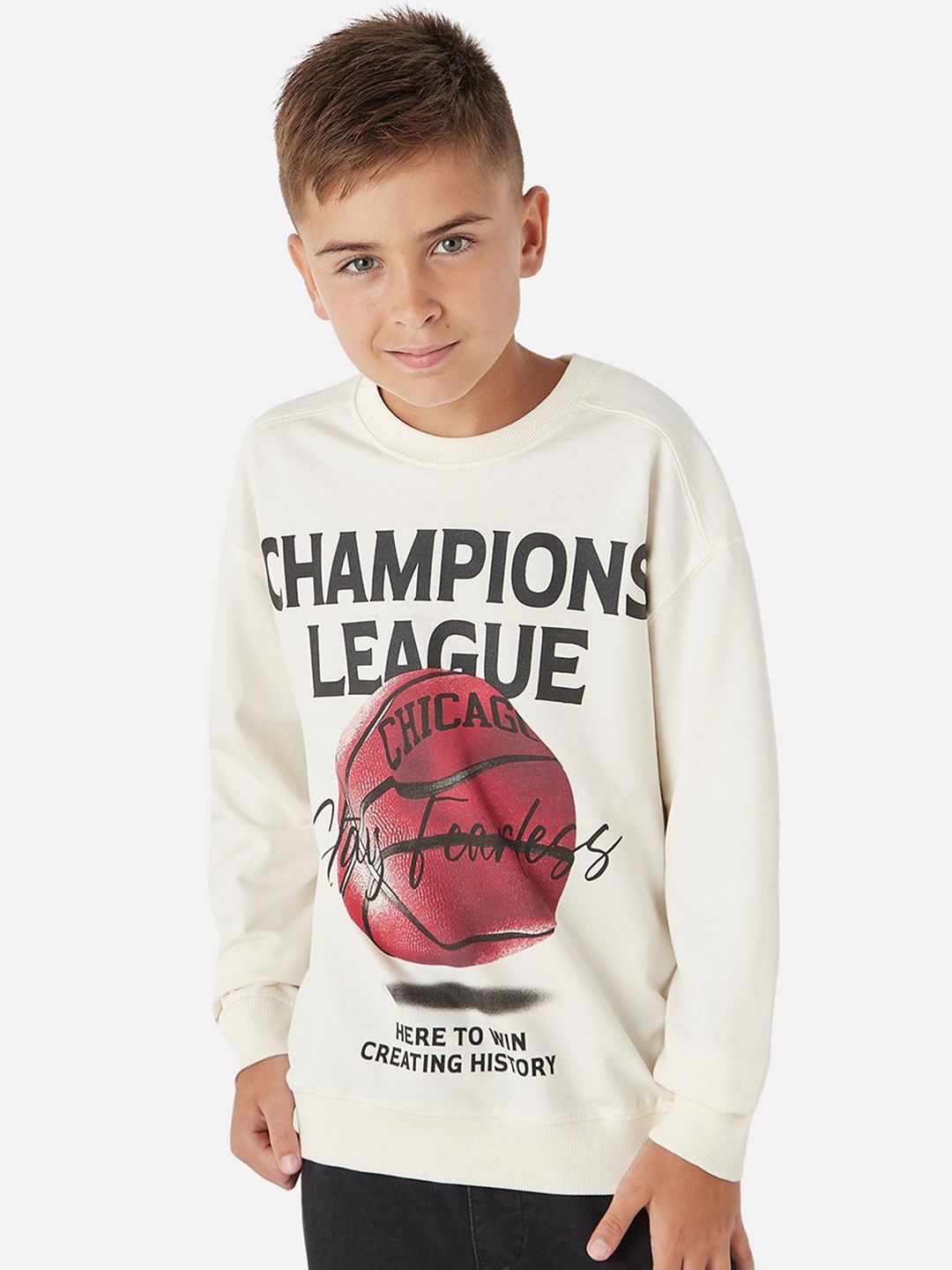 

Juniors by Babyshop Boys Printed Cotton Round Neck Long Sleeves Sweatshirt, White