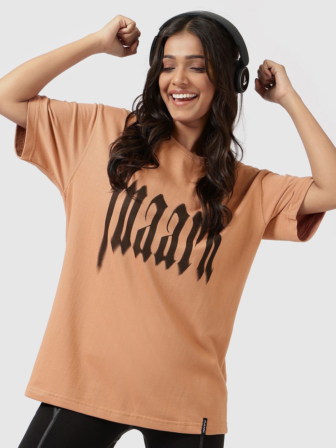 

FUAARK Women Typography Drop Shoulder Cotton T-shirt, Rust