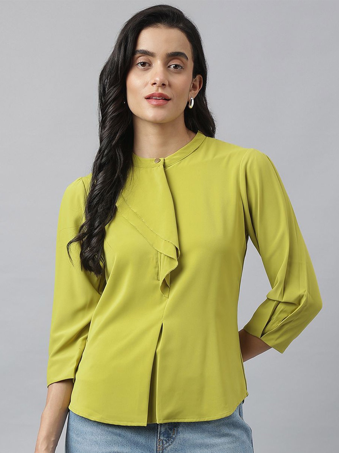 

Latin Quarters Round Neck Shirt Style Top, Green