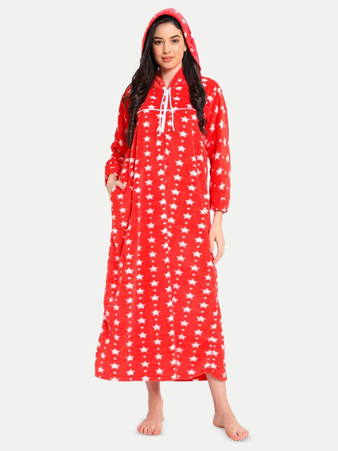 

CIERGE Printed Regular Midi Nightdress, Red