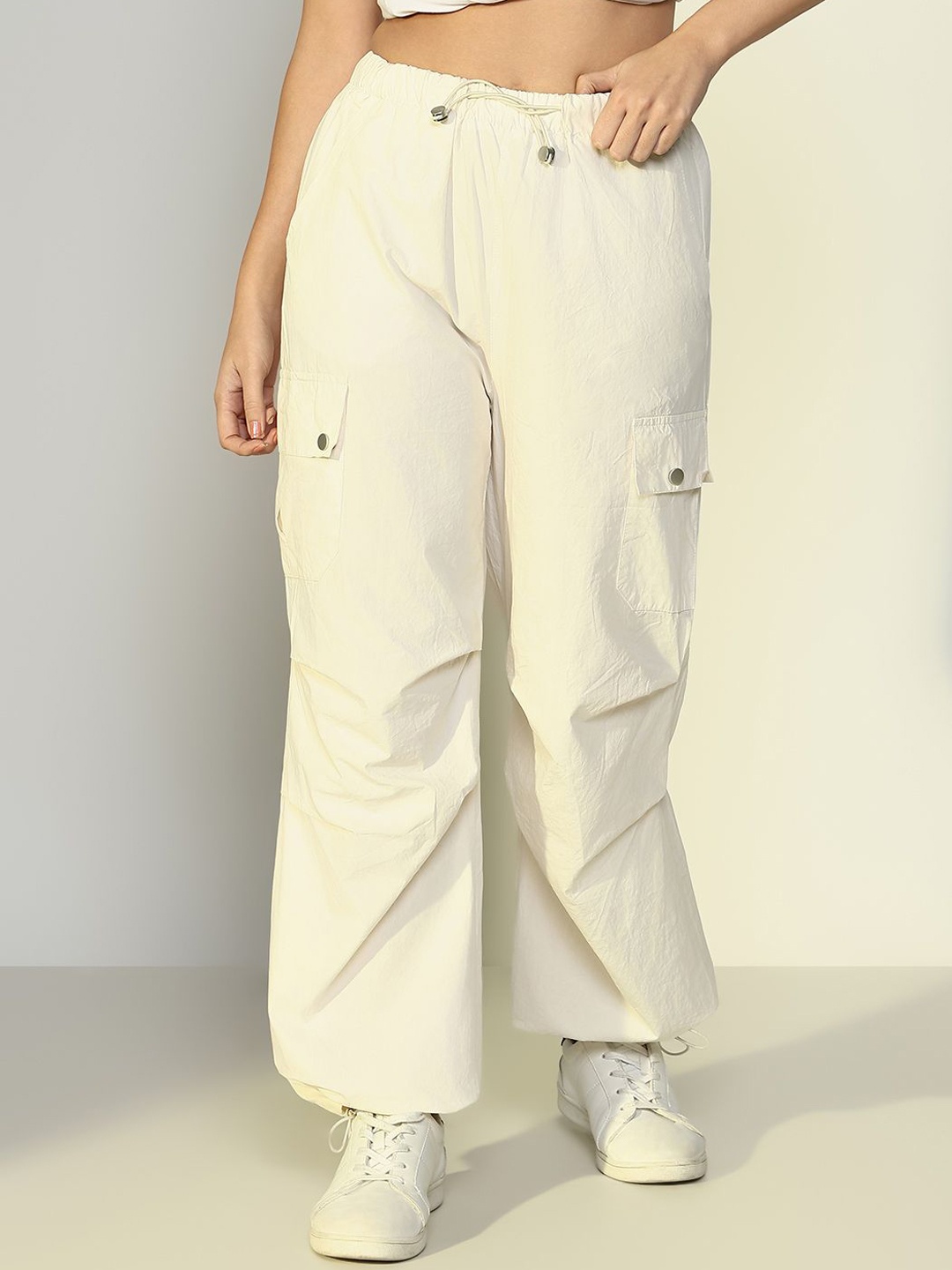 

SHOWOFF Women Comfort Cotton Loose Fit Cargos Trousers, White