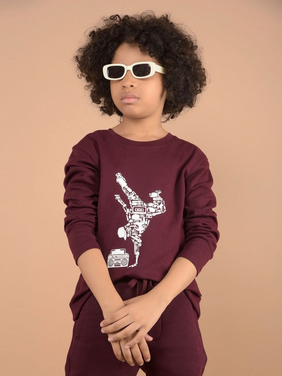 

Crimsoune Club Boys Printed Raw Edge Slim Fit T-shirt, Red