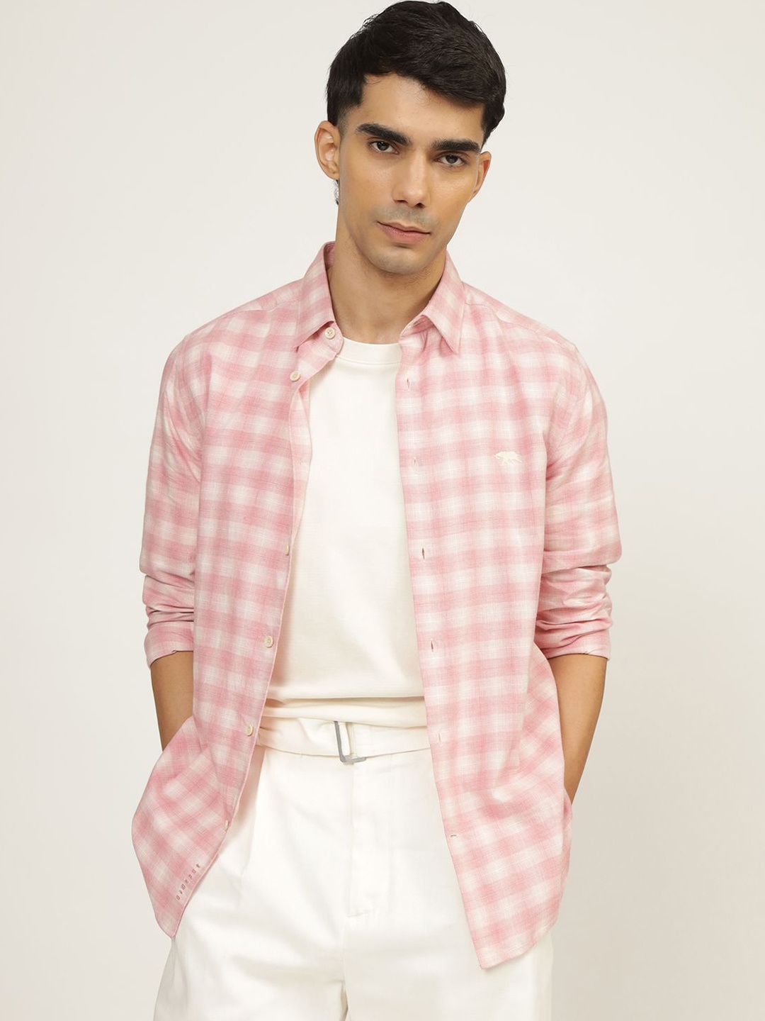

Andamen Premium Gingham Checked Cotton Casual Shirt, Pink