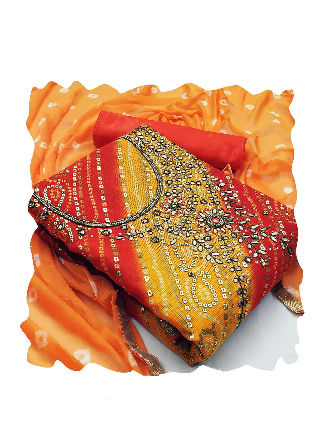

Maroosh Beads and Stones Embroidered Unstitched Dress Material, Yellow