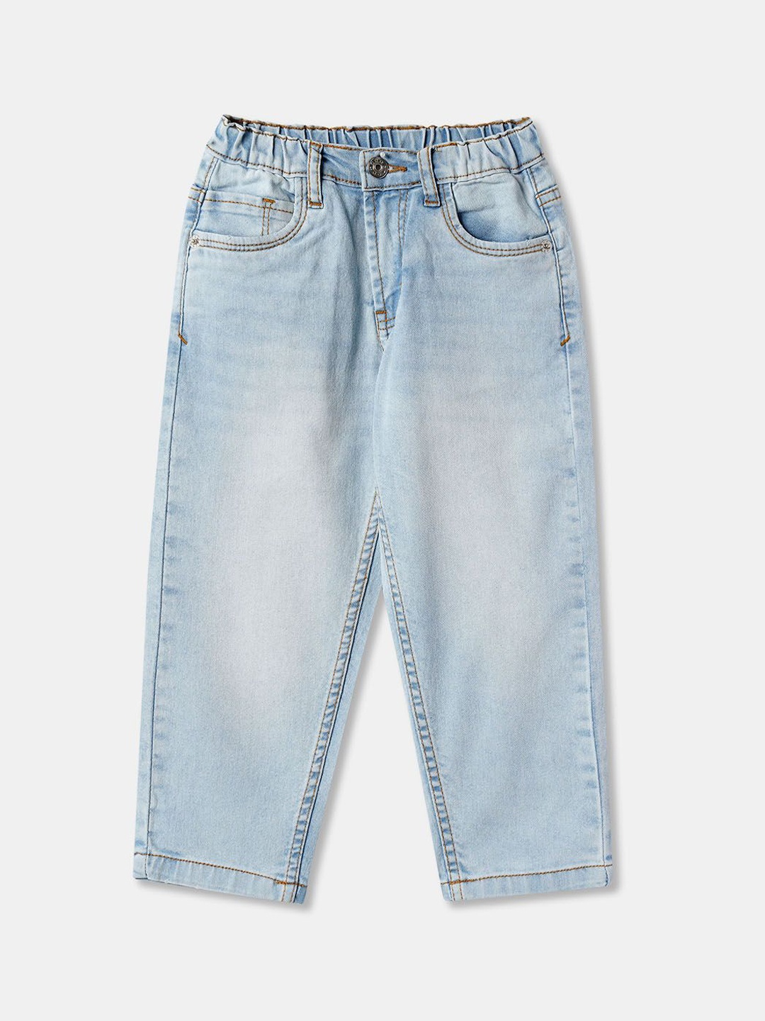 

R&B Boys Cotton Relaxed Fit Low Distress Heavy Fade Jeans, Blue