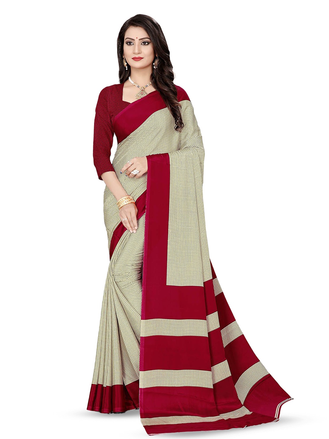 

Navvi Polka Dot Printed Saree, Beige