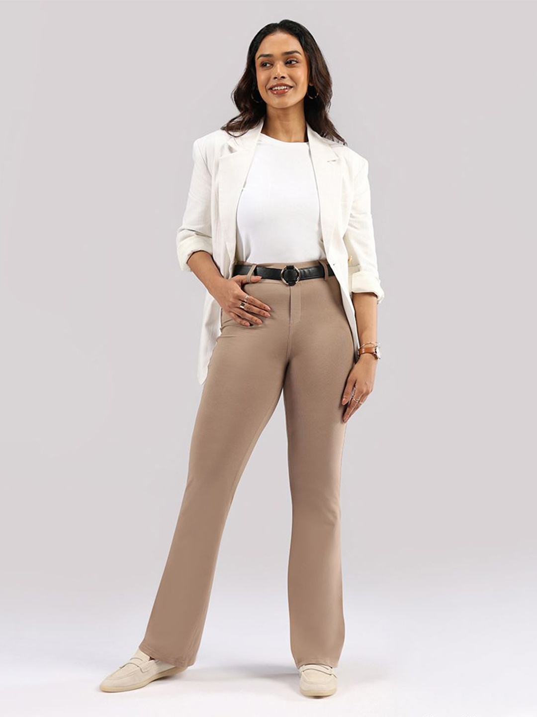 

Blissclub Women Flared High-Rise Trouser, Cream