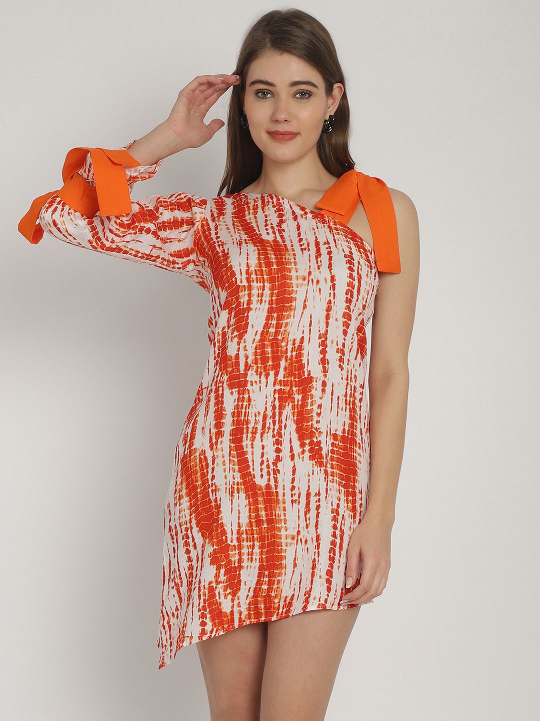 

Blissence Tie and Dye One Shoulder Sheath Swimwear cover up, Orange