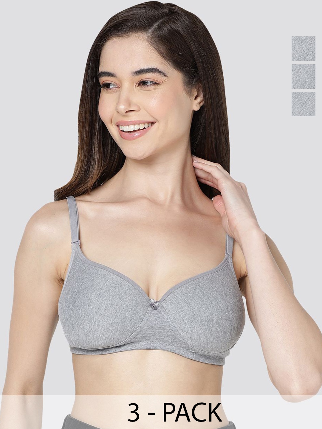 

Kalyani Women Pack of 3 Cotton Medium Coverage Lightly Padded Bra, Grey