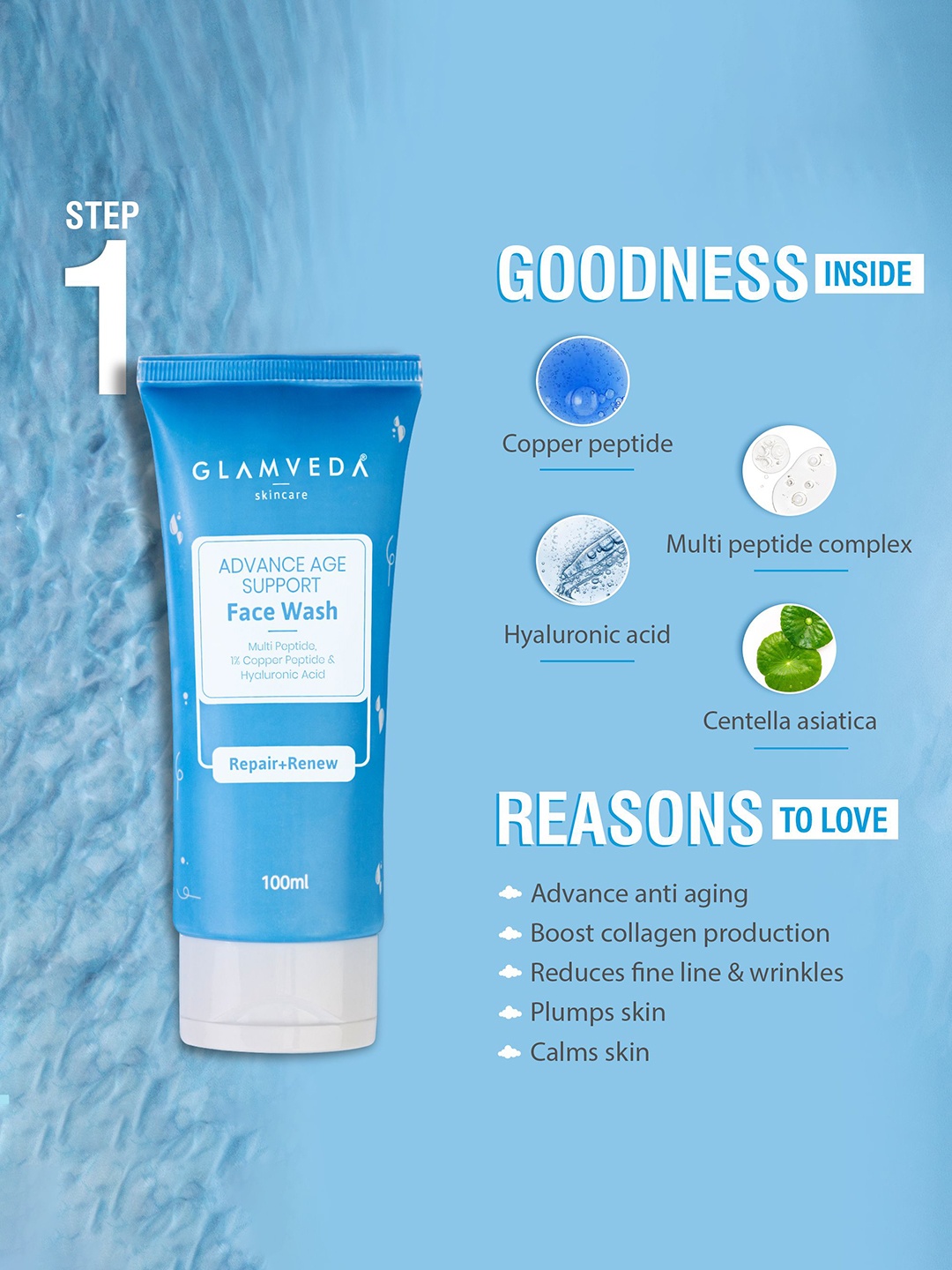 

GLAMVEDA Set Of 5 Advance Age Face Wash-Face Cream-Under Eye Patches-Serum-Moisturizer, Blue