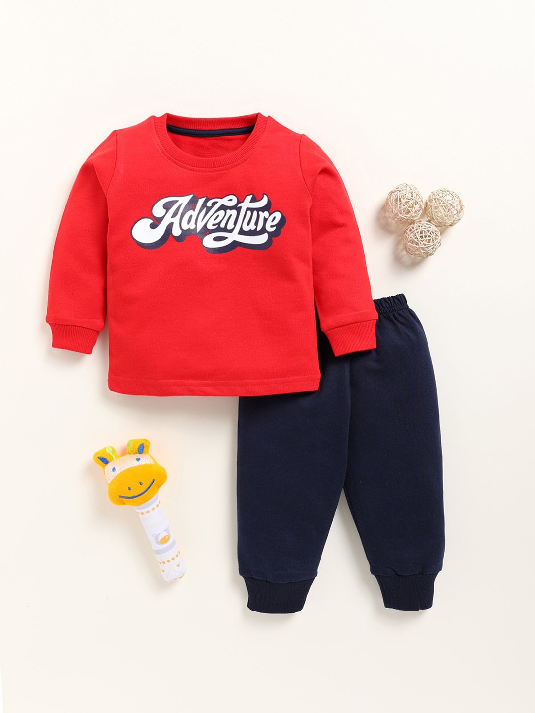 

Unfab Boys Printed Pure Cotton T-shirt with Joggers, Red