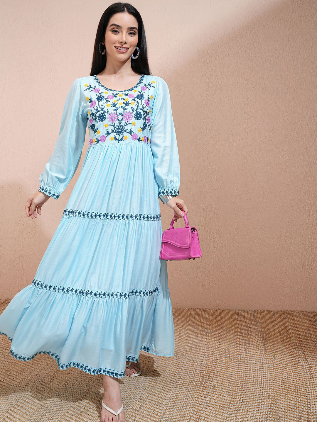 

Vishudh Women Ethnic Motifs Printed Maxi Dress, Blue