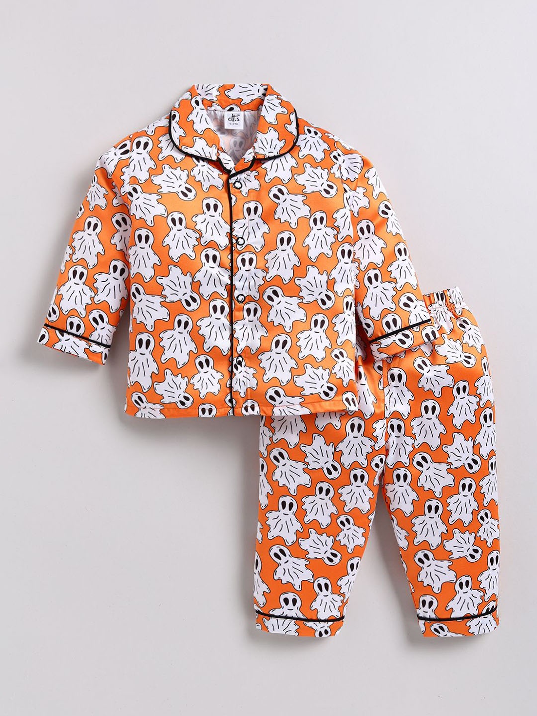 

Clt.s Kids Satin Conversational Printed Night suit, Orange