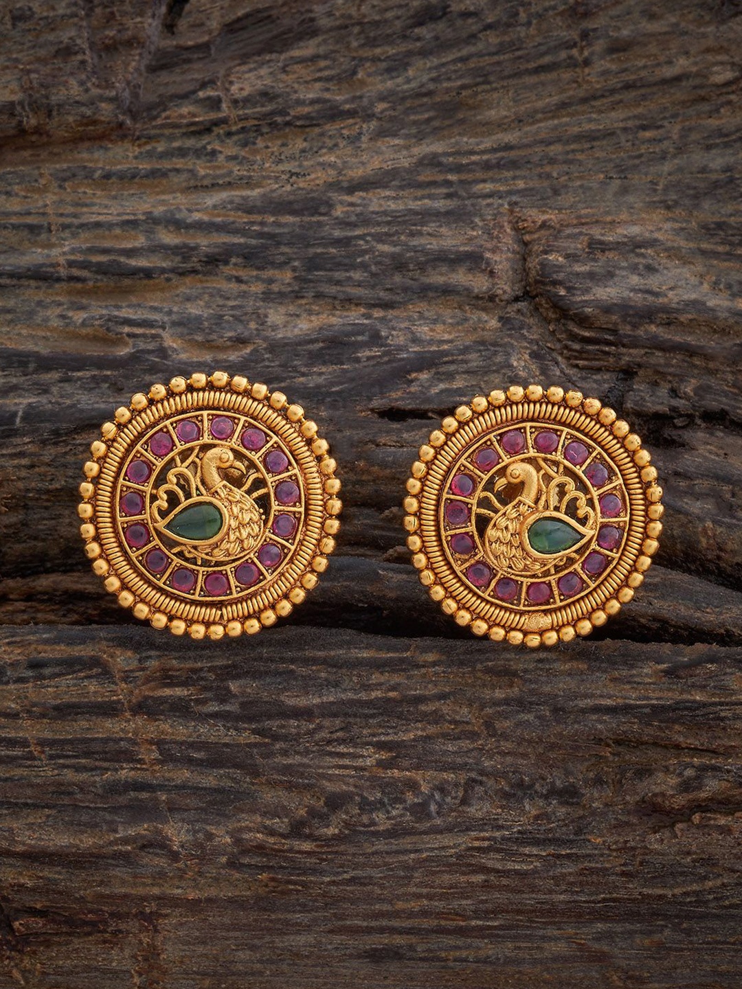 

Kushal's Fashion Jewellery Gold-Plated Stone Studded Antique Circular Studs