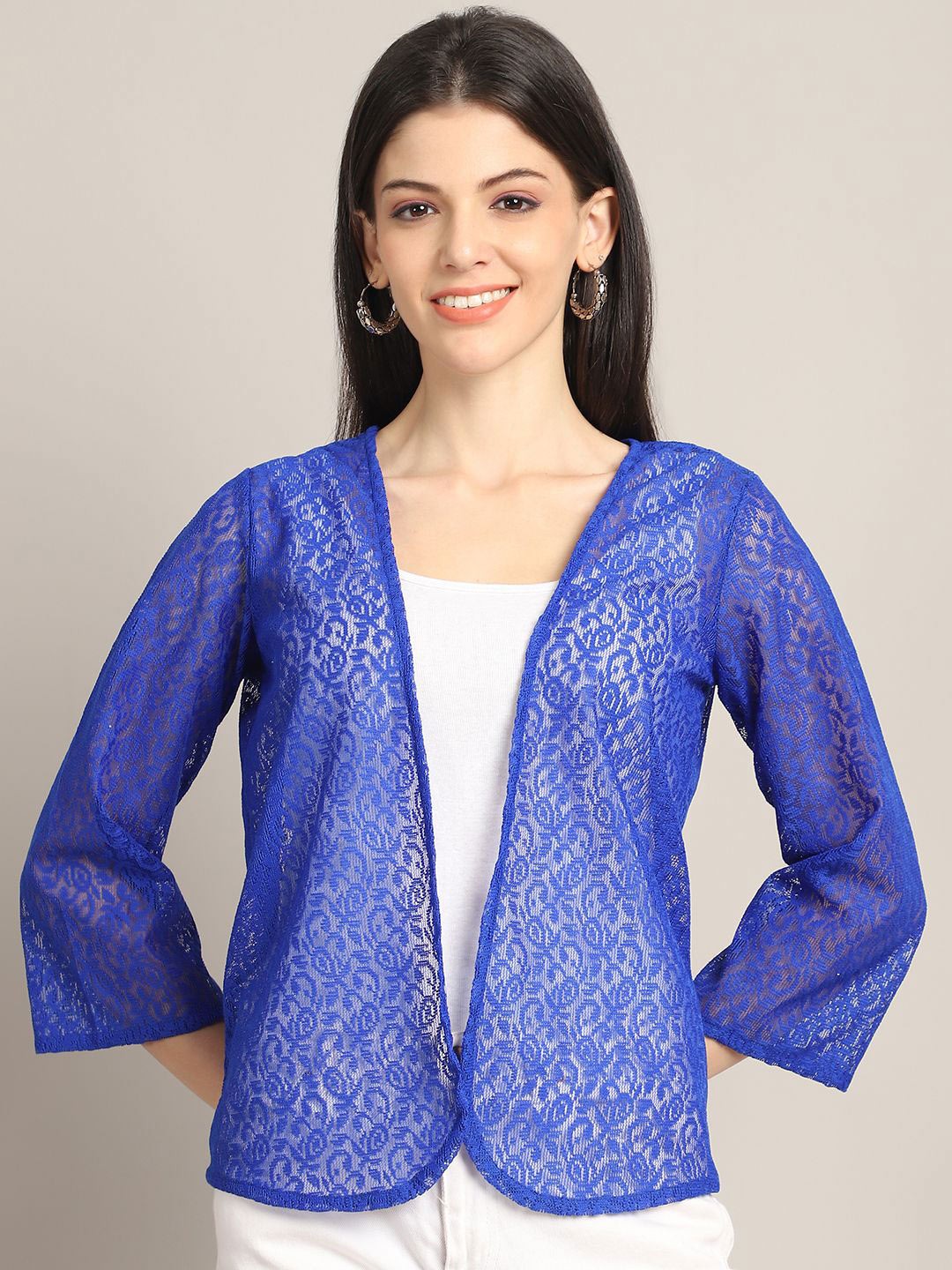 

Rute Self Design Pure Cotton Open Front Shrug, Blue