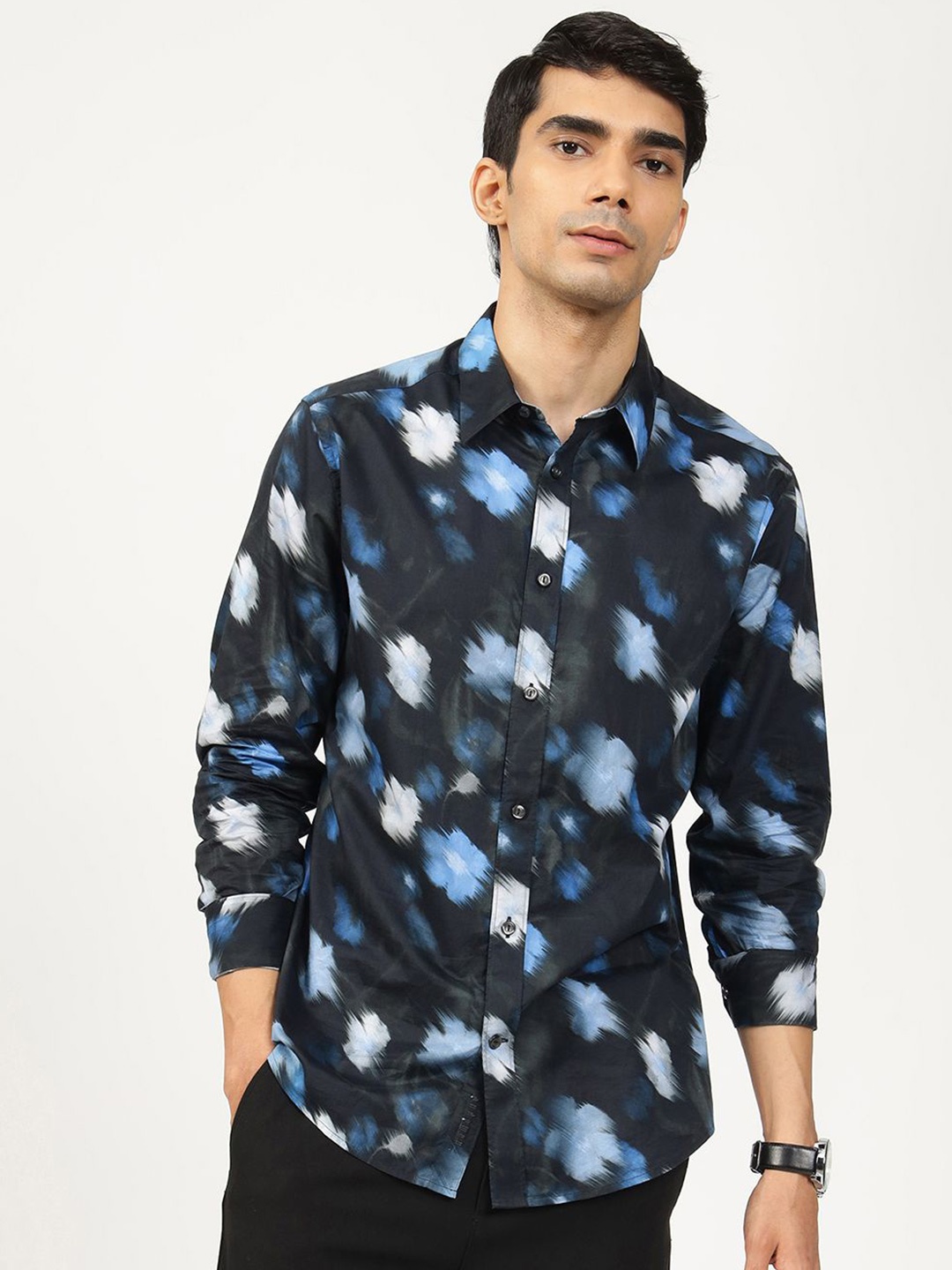 

Andamen Premium Slim Fit Floral Printed Cotton Casual Shirt, Black