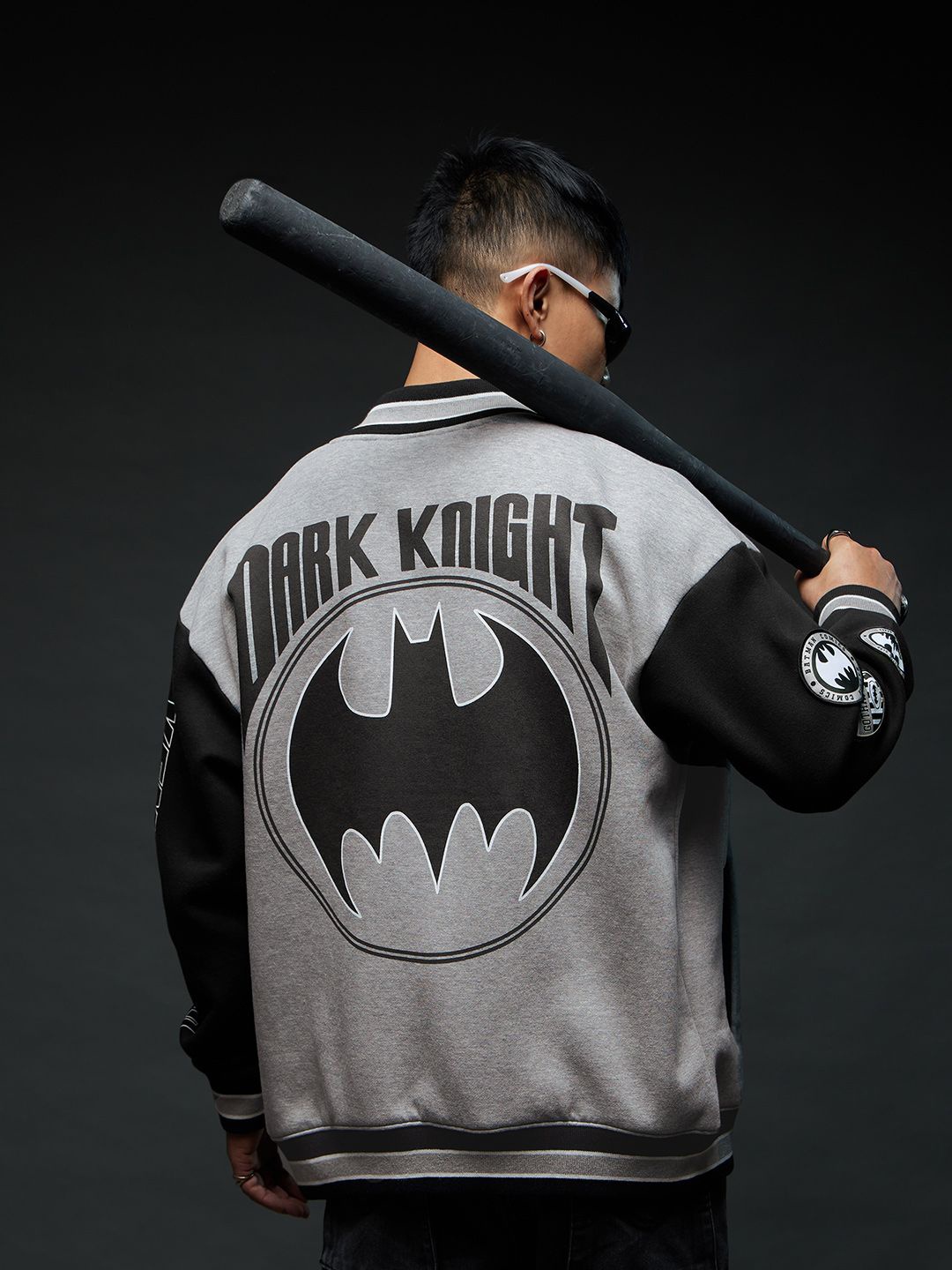 

The Souled Store Batman Printed Varsity Jacket, Grey
