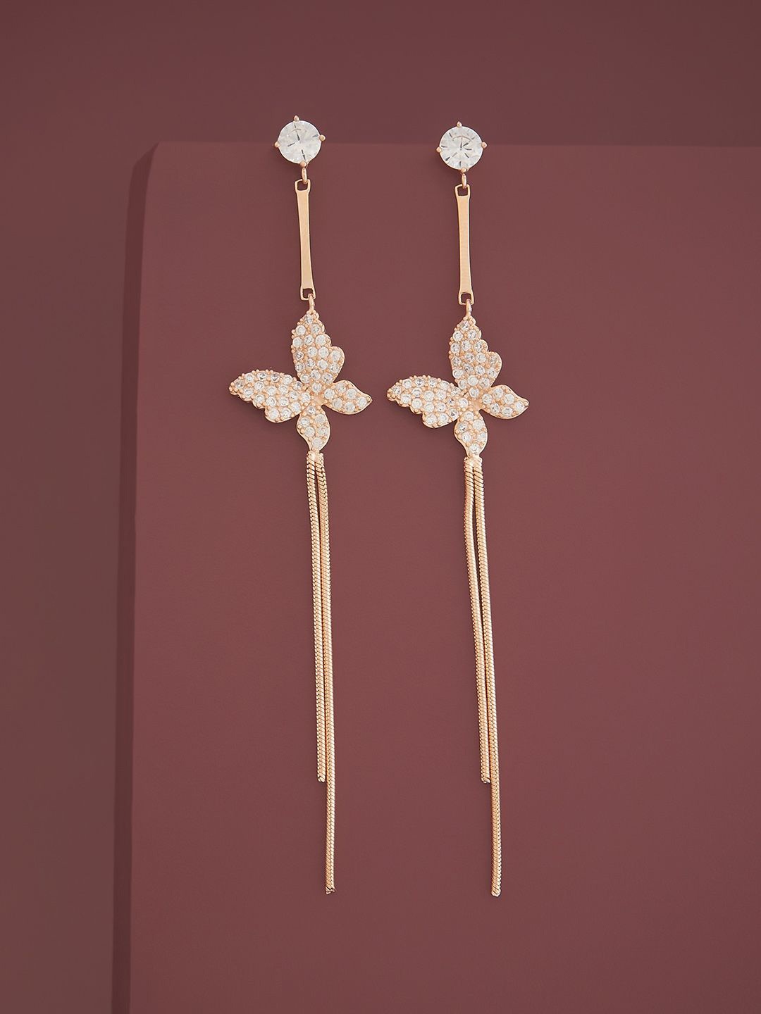 

Kushal's Fashion Jewellery Sterling Silver Zircon Rose Gold-Plated Drop Earrings